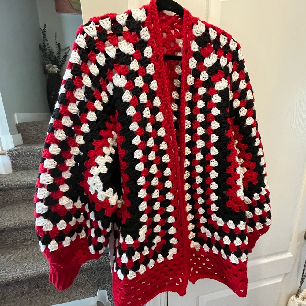 Cardigan Trending Crochet Hexagon Granny Oversized fit OS fits up to XL MENS - Picture 9 of 10